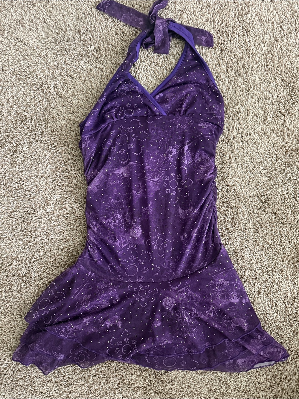 ROMWE Purple Halter Chemise with Celestial Print